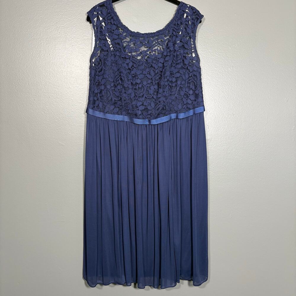 David's Bridal Blue Lace Top Formal Midi Length Dress - Women's Plus Size 18